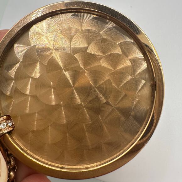 Wintex rose gold pink enamel clear rhinestones quartz pocket watch necklace - Picture 7 of 10